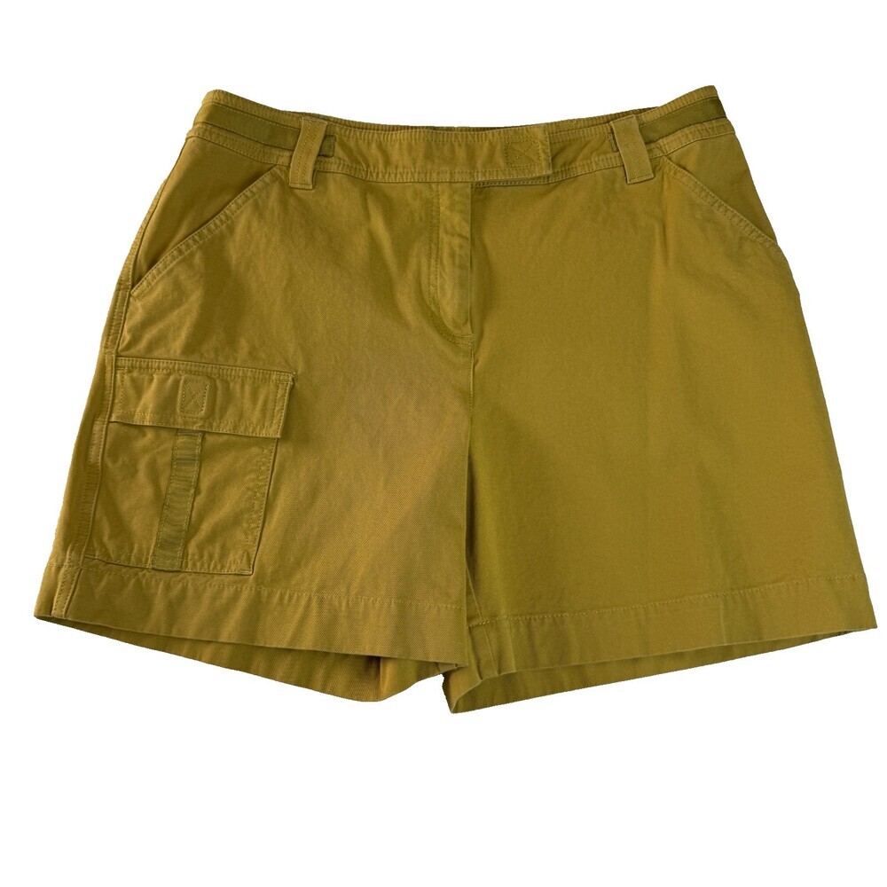 J. Jill  Cargo Shorts Flat Front Cotton Lightweight Sz 12 Stretch Cotton Yellow